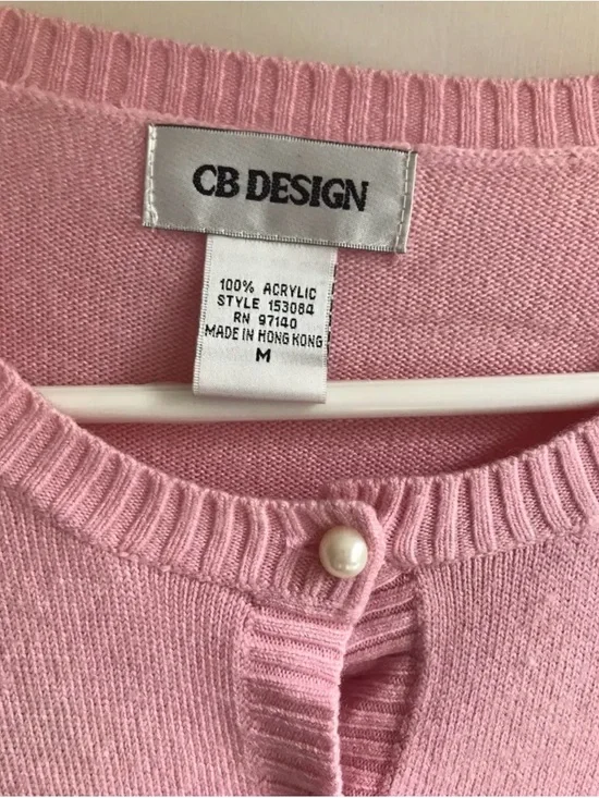 Y2K Baby Pink Cardigan soft girl coquette knit pearl button preppy sweater 2000s - Picture 5 of 5